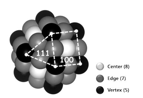 cube-octahedron 나노입자 표면의 원자들이 가지는 배위수
