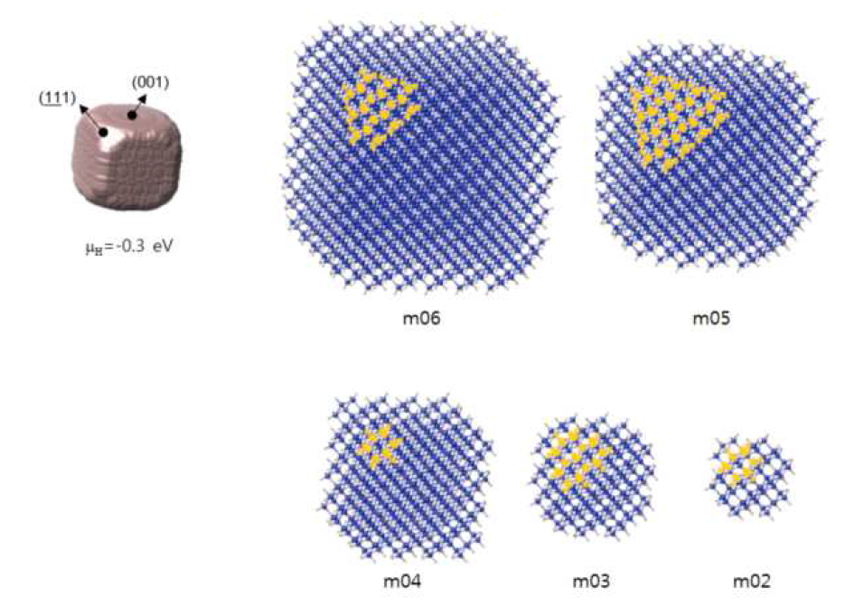 (iv) μH=-0.3 eV Si 나노입자의 원자구조.