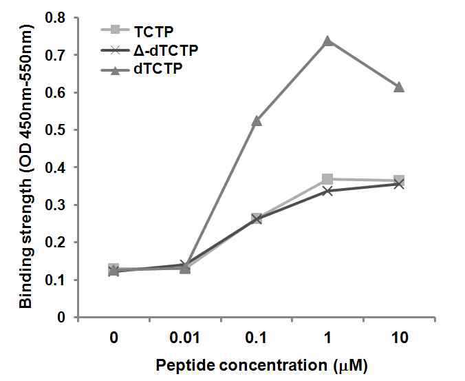 TCTP, Δ-dTCTP, dTCTP의 dTBP2에 대한 친화도 비교