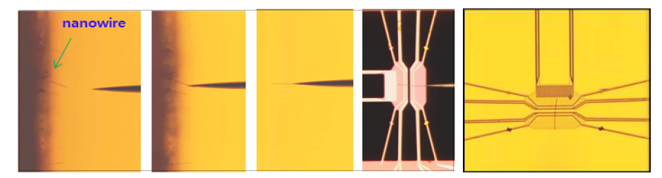 micromanipulator를 이용한 나노선 이송의 단계별 광학사진