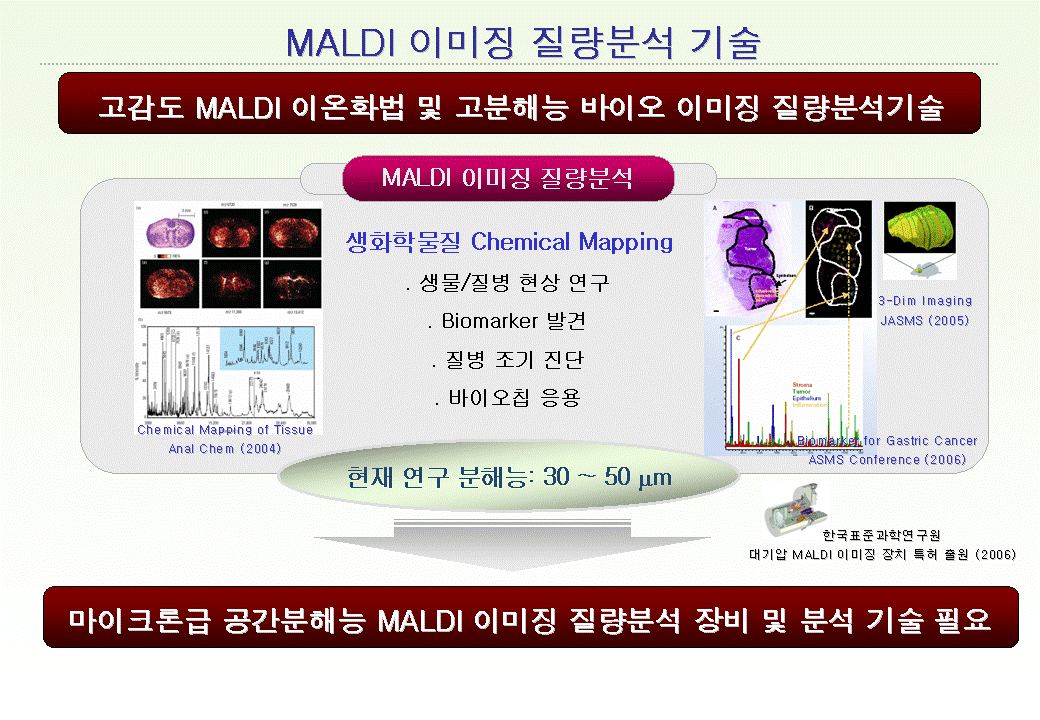 현재 외국의 MALDI 이미징 기술 수준 및 응용 분야, 마이크론 수준의 MALDI 이미징 필요성 강조