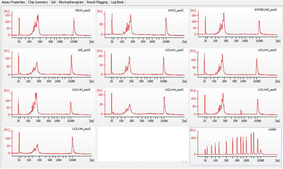 SNPmarker panel Pool_02 Agilent Bioanalyzer Sensitivity DNA Kit QC  SNP marker panel을 이용한 라이브러리 amplicon Size QC 확립 : 150 - 300  SNP marker panel을 이용한 라이브러리 amplicon 농도 QC 확립 : 100 pmol/L