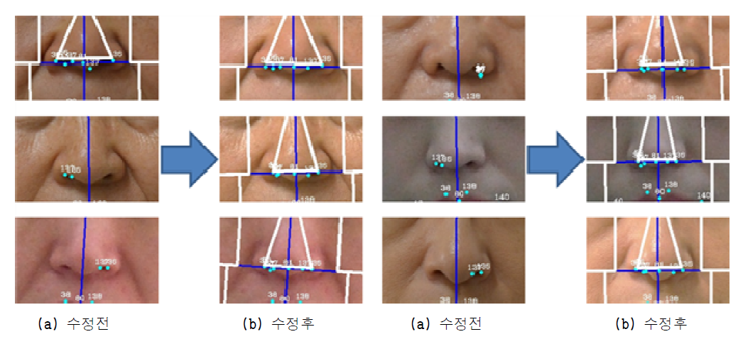 코 특징점 추출 알고리즘 수정 전후 결과 비교