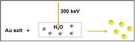 액체방 내 Au 나노입자 생성 원리를 나타내는 모식도