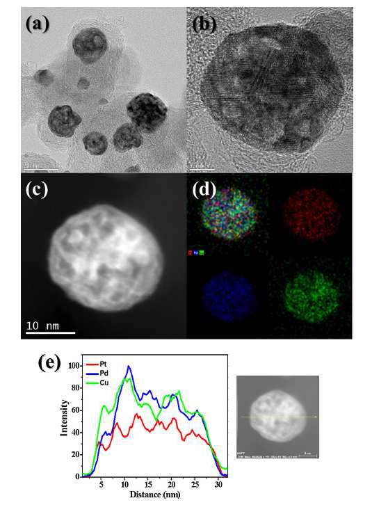 다공성 백금-팔라듐-구리 삼원계 합금 촉매의 투과전자현미경(Transmission electron microscope) 분석