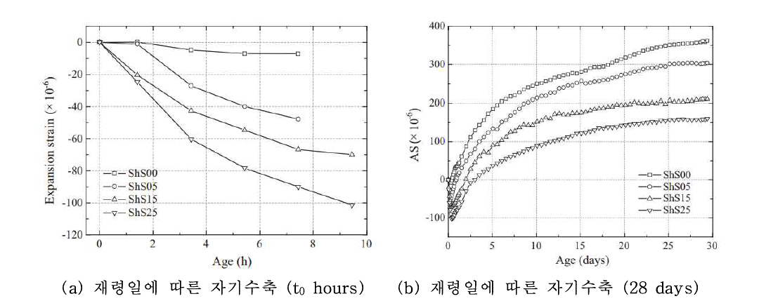 재령일에 따른 자기수축의 변화