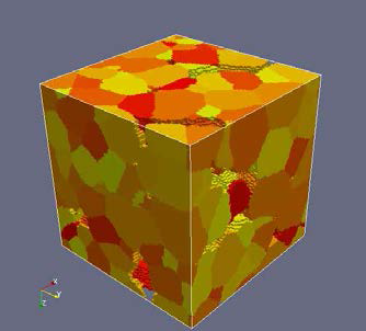 Intermediate step in the simulation, showing only the recrystallized grains