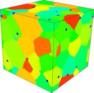 Final microstructure after 500 MCS, showing that recrystallized grain boundaries with particles are dragged, resulting in the change in its curvature