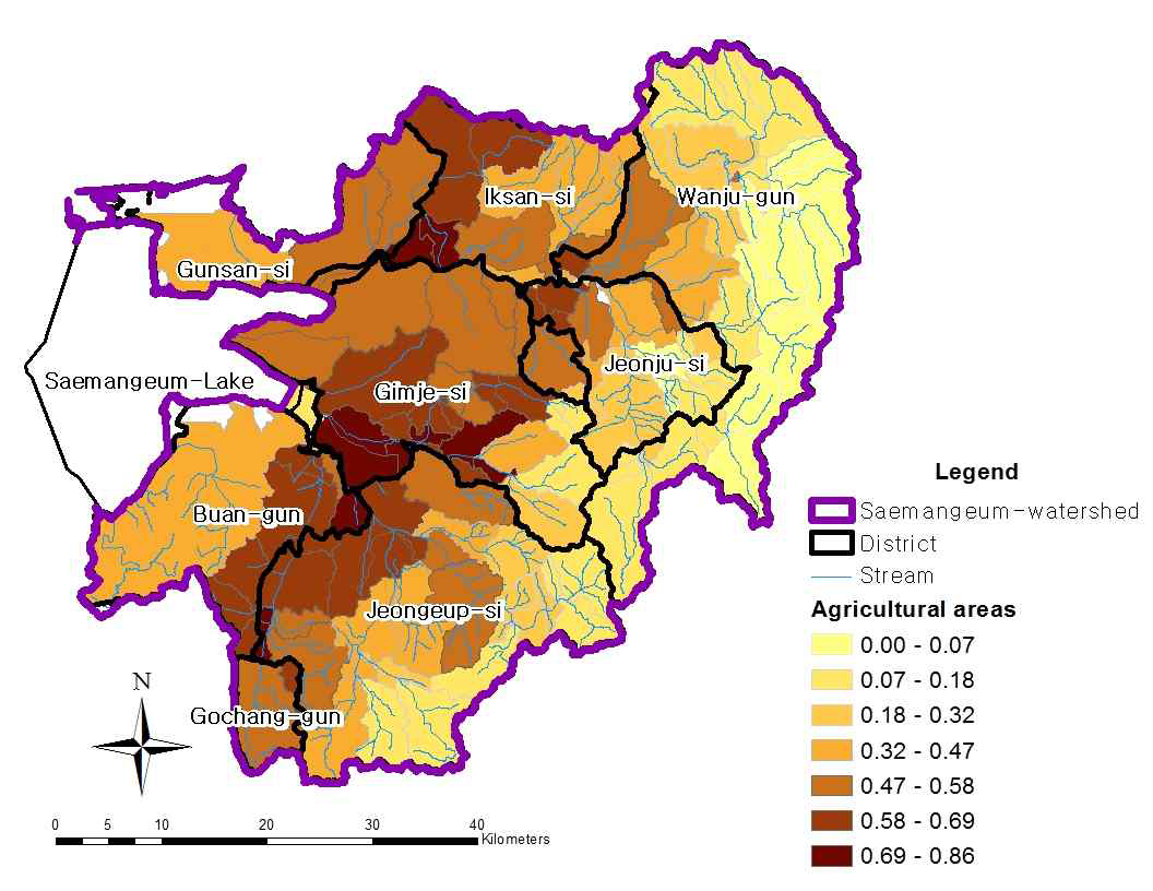 Agricultural areas (paddy and upland) in Saemangeum watershed