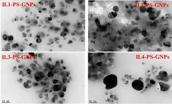 TEM images of IL1-PS-GNPs~IL4-PS-GNPs