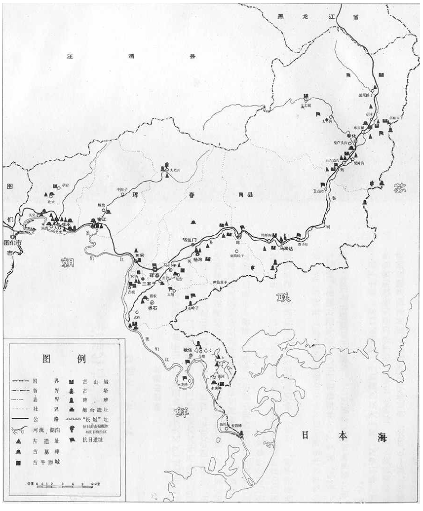 훈춘의 유적 분포지도(琿春县文物志, 吉林省文物志編纂委)