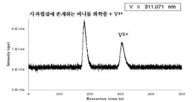 사과껍질 시료에 첨가된 바나듐 화학종의 크로마토그램