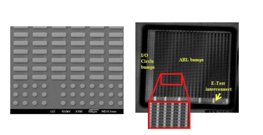 도금 후 ABL 범프 image 및 플립 칩 본딩 후 SAM 분석 결과