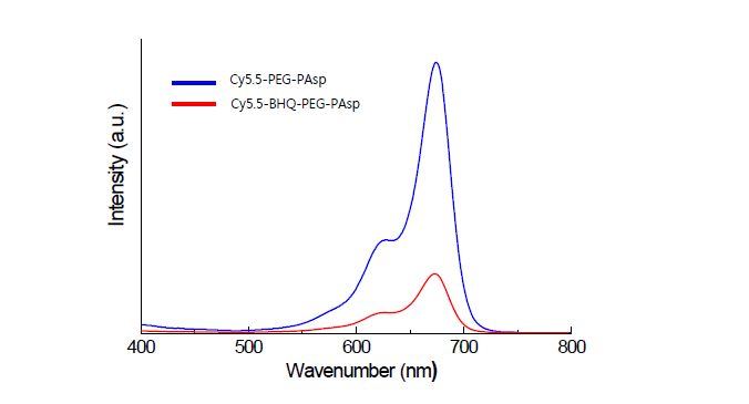 Cy5.5-PEG-PAsp 및 Cy5.r-BHQ-PEG-PAsp의 형광 스펙트럼
