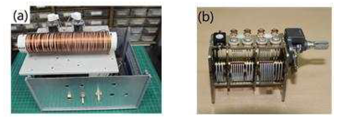 (a) 본 연구팀이 자체 제작한 RF 신호 발생기, (b) RF 발생기의 주파수 조절 용 바리콘