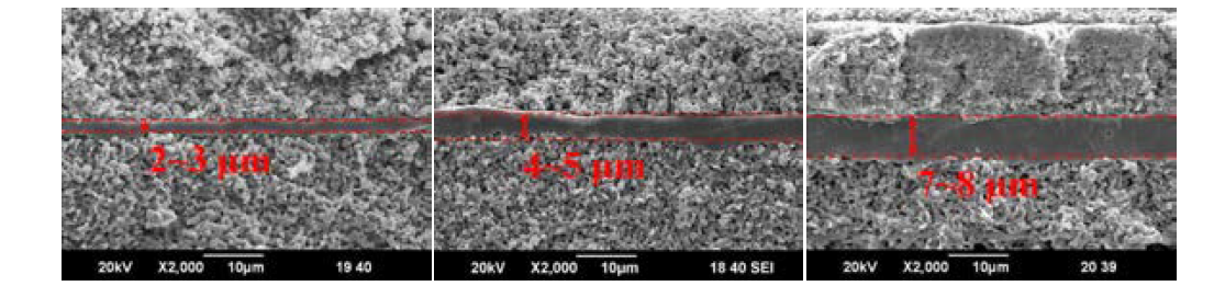 두께별 전해질 SEM 이미지