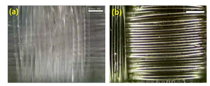 OM x 1000 images of (a) untreated PET fiber (b) Pt plated PET fiber.