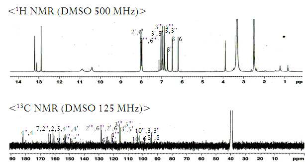 화합물 8 의 1H-와 13C-NMR 스펙트라