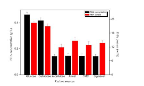 PHA synthesis ability of S. degradans on different cellulose carbon sources