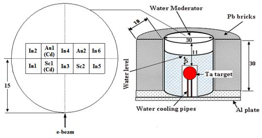 Ta-중성자 표적 장치와 실험을 위한 시료들의 배치도