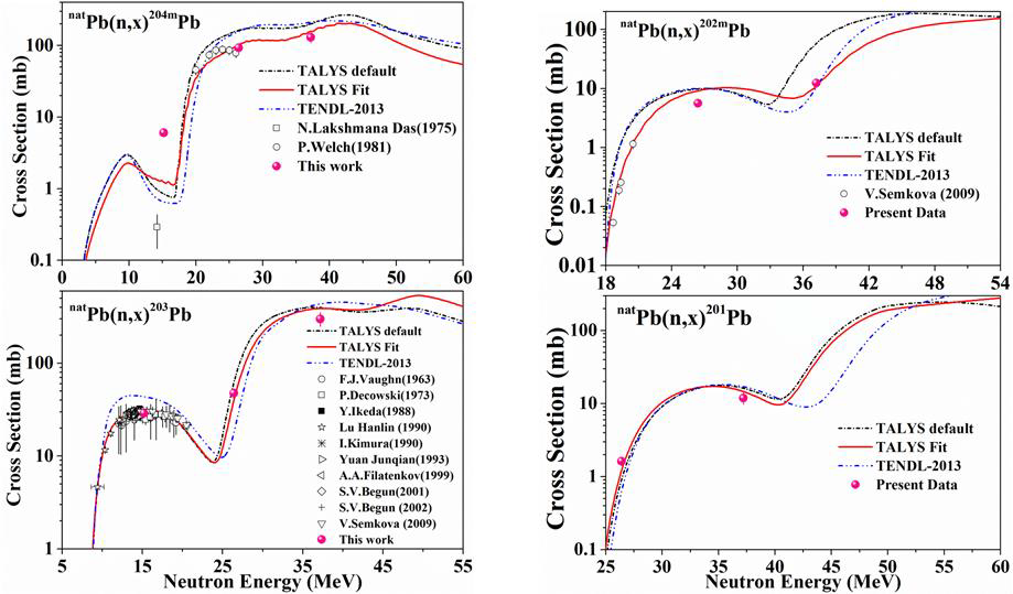 natPb(n,x)204m,202mPb,203,201Pb 반응에 대한 핵반응 단면적 측정결과