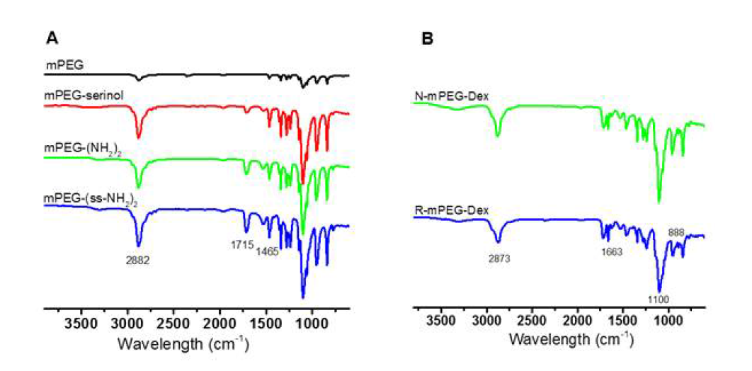 mPEG derivatives와 mPEG-Dex의 FT-IR 결과