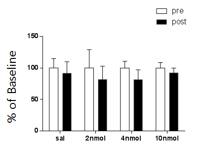 Tat-결합억제성 peptide의 투여는 코카인 자가투여 횟수의 변화를 일으키지 않았다.