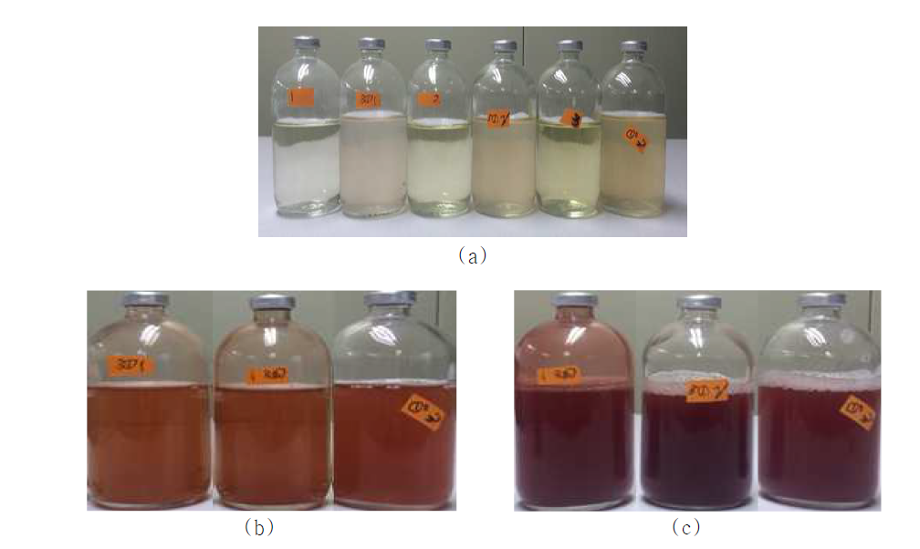 Photographs of specimen bottles using 27s medium, according to the time after changing concentration of medium