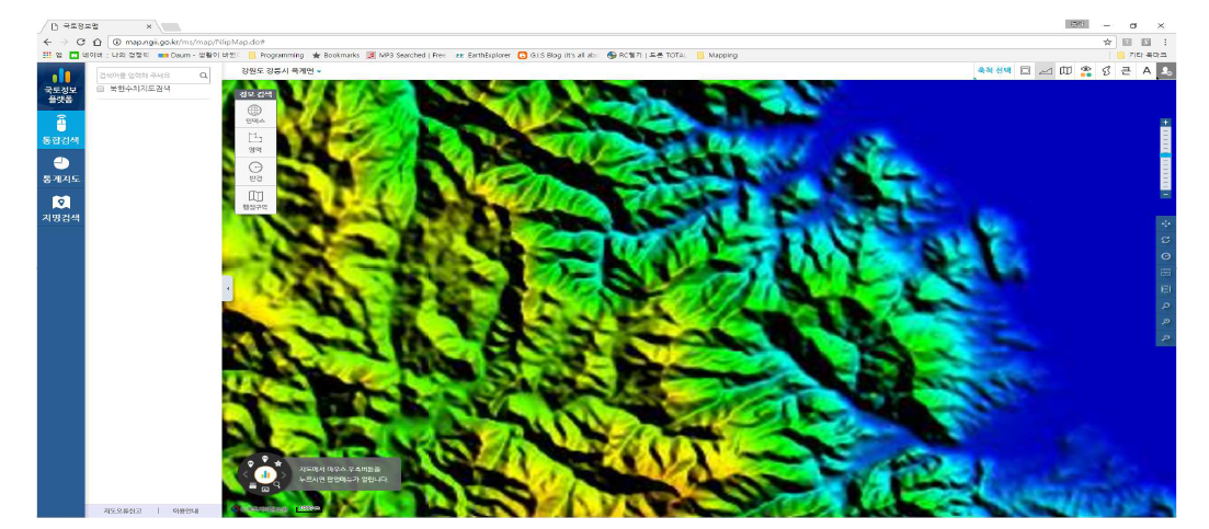 국토지리정보원 국토정보플랫폼의 지형데이터 제공 화면