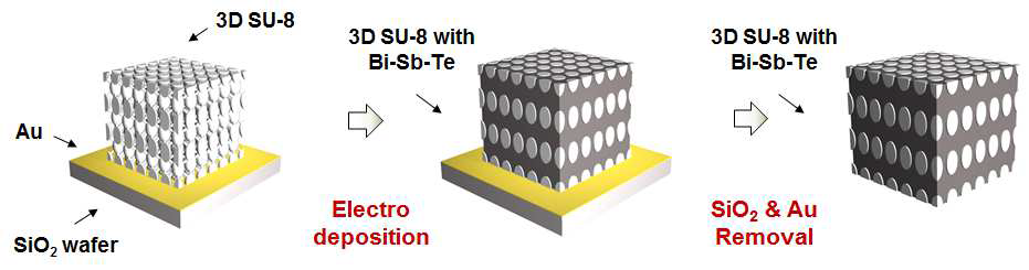 3차원 나노구조 Freestanding BST 열전소재의 제작 공정 모식도