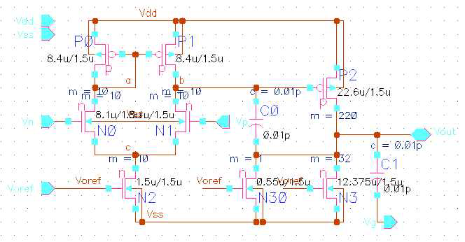 에뮬레이터회로를 위해 설계된 Opamp Schematic