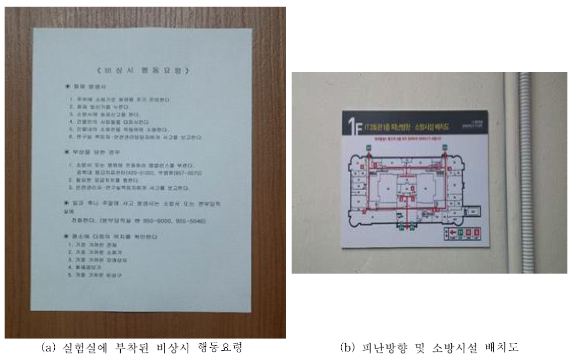 실험 실습실 안전수칙 부착 모습