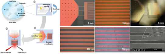 원하는 형상의 패턴을 갖는 마이크로 채널에 스핀 코팅과정을 이용하여 광결정을 제작한 연구 논문