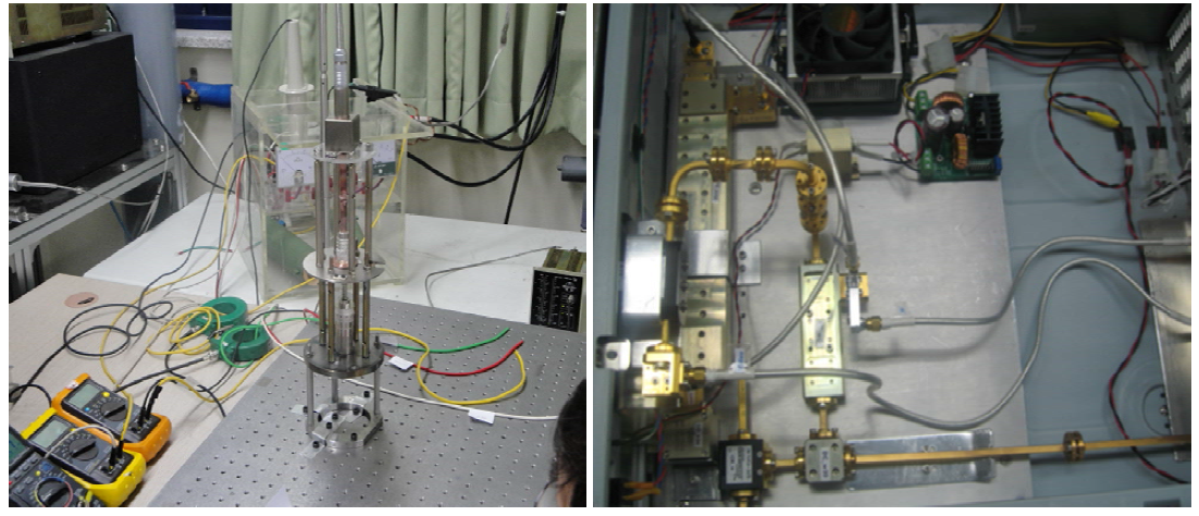 (좌) 테라헤르츠파 발생 셋업 (우) 주파수 및 출력 점검 장치