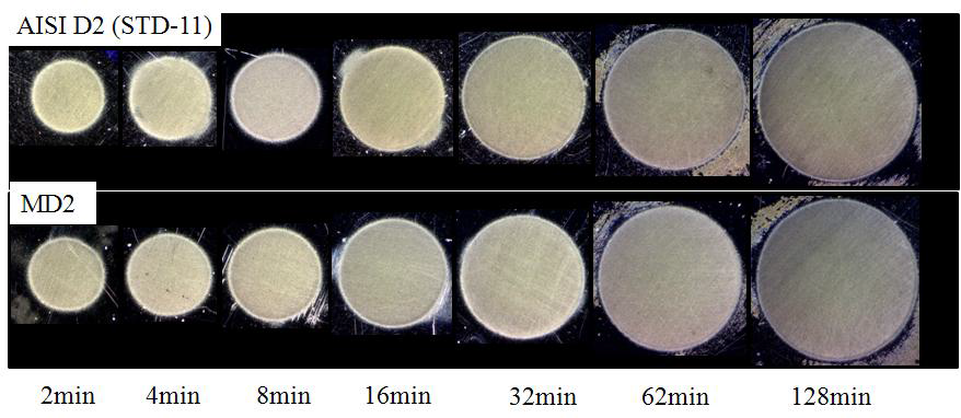 Optical images showing the wear surface in 3-point abrasive wear test