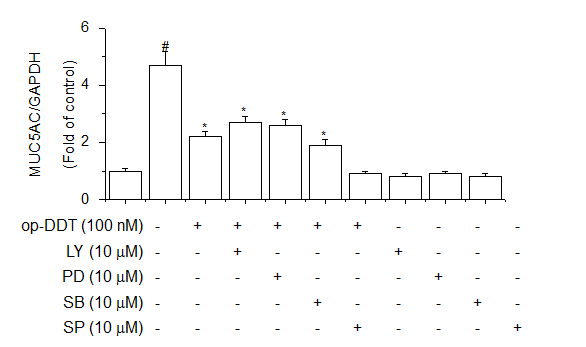 Effects of several inhibitors on o,p'-DDT-induced Akt and MAPK activation in A549 cells.