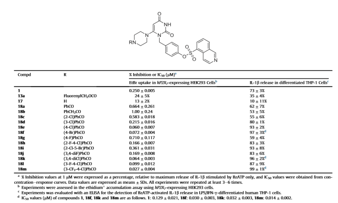 Effects of substituted benzoyl group at R1 position in P2X7R antagonistic activity