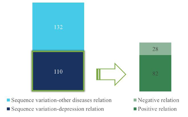 실험 데이터의 우울증과 염기서열 변화의 조합 분포 및 관계 분포