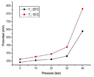압력에 따른 전위 그래프