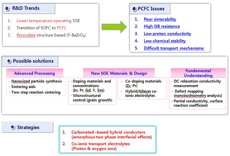 문헌 분석을 통해 파악된 PCFC관련 기술적 이슈 및 이를 해결하기 위한 방안들