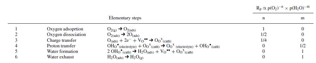 PCFC 양극 표면에서 일어나는 단계 반응의 산소 분압 및 수증기 분압 의존성[39]
