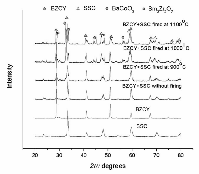 열처리 온도에 따른 BCZY-SSC XRD 결과