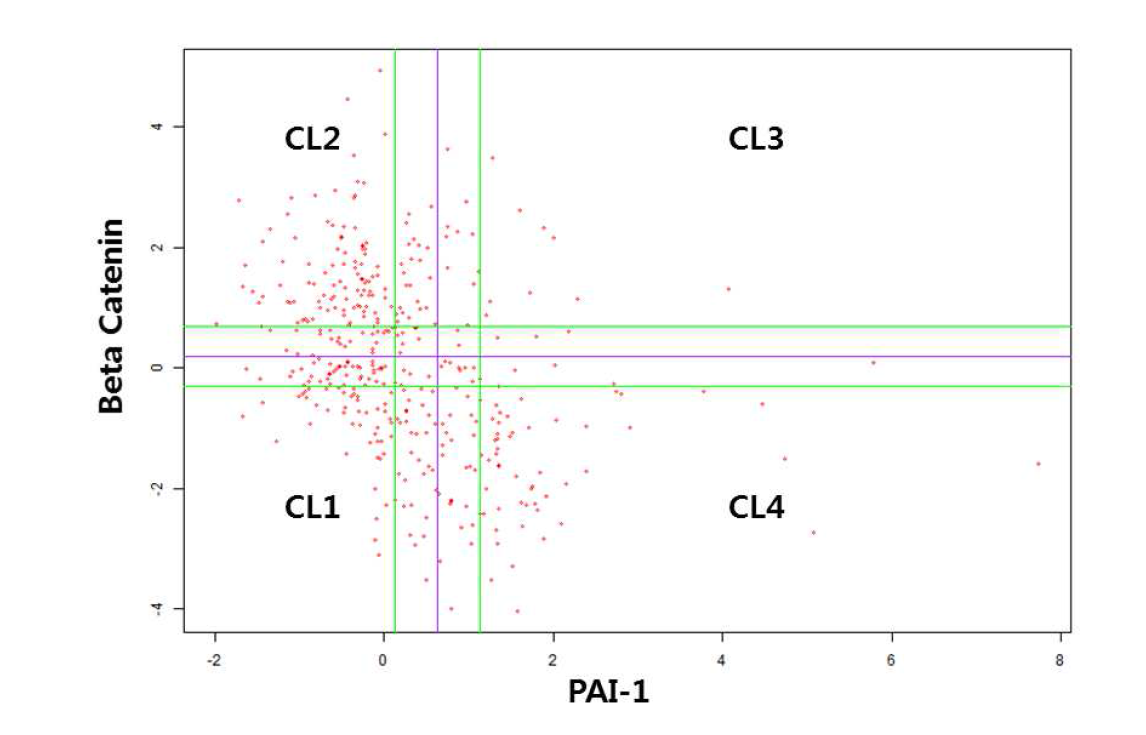 항체칩 분석을 통해 임상시료에서 나타나는 beta-catenin과 PAI-1의 중첩