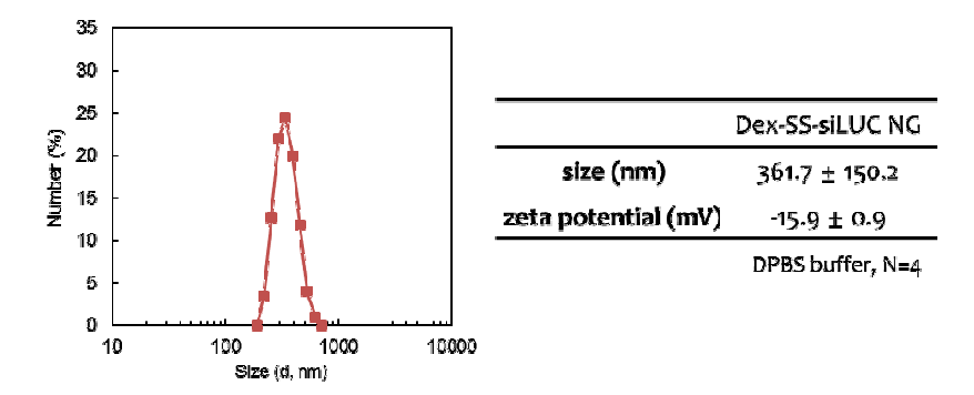 덱스트란-siRNA 나노젤의 수화 크기 및 표면 전하