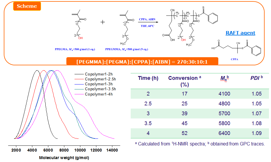 CPPA를 RAFT agent로 사용한 poly(PEGMA-co-PEGMMA)의 합성.