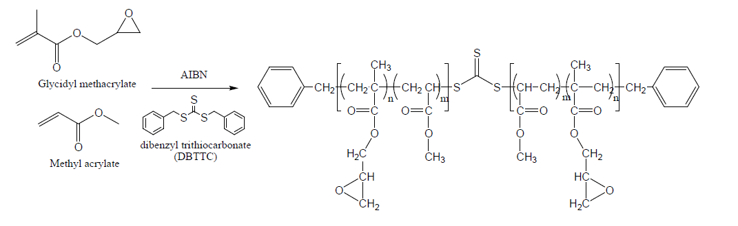 DBTTC를 이용한 RAFT법에 의한 poly(glycidyl methacrylate-co-methyl acrylate)의 합성 모식도.