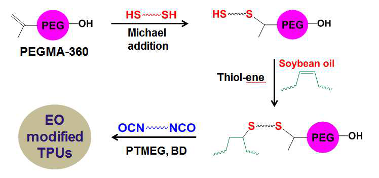 Ethylene oxide 기능화 eco-TPU의 합성 과정 개념도.