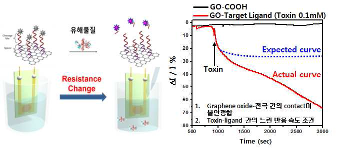 2D 탄소 산화물 기반 수계 센서 및 toxin에 따른 저항 변화 측정