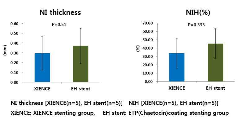 XIENCE 및 Chaetocin 코팅 스텐트 삽입 후 OCT 이미지 분석
