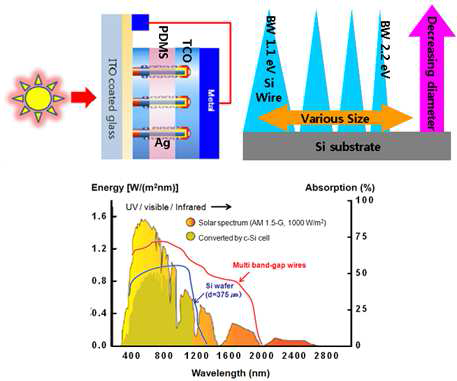 Surface plasmon effect 및 conical 와이어 구조에 의한 에너지 흡수향상